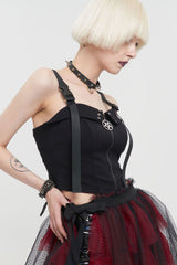 Black Punk Knitted Fabric Adjustable Suspenders Snaps Front Metal Zipper Women's Vest - Product - 2