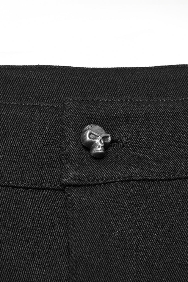 Black Big-pocket Faux Leather Stitching Men's Punk Shorts - Product - 5