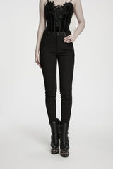 Black Jacquard Slim Fit Women's Gothic Cool Cosplay Pants - Product - 11