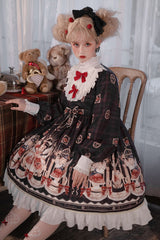 Doll Collar Lantern Long Sleeves Stitching Bear Paradise Print Ruffled Hanayome Sweet Lolita Op Dress - Product - 4