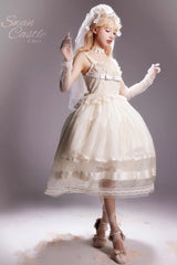 Ivory [Swan Castle] Ruffle Bowknot Lace Sweet Elegant Gorgeous Lolita Jsk Long Dress - Product - 5