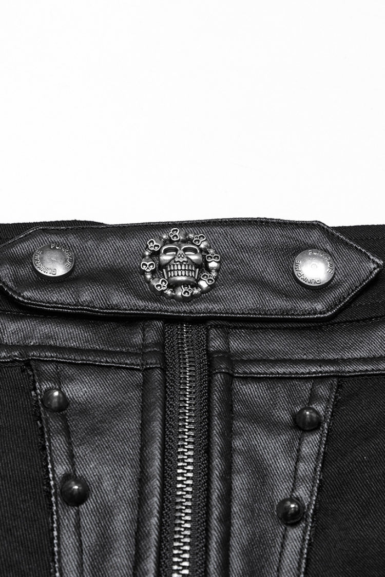Black Stitching Faux Leather Mesh Studded Women's Punk Shorts - Product - 5