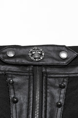 Black Stitching Faux Leather Mesh Studded Women's Punk Shorts - Product - 5