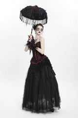 Black Floral Embroidered Beaded Women's Gothic Long Skirt - Product - 12