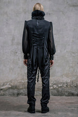 Black Side Discoid Flowers Back Waist Lace Up Gothic Jacquard Mens Pants - Product - 7