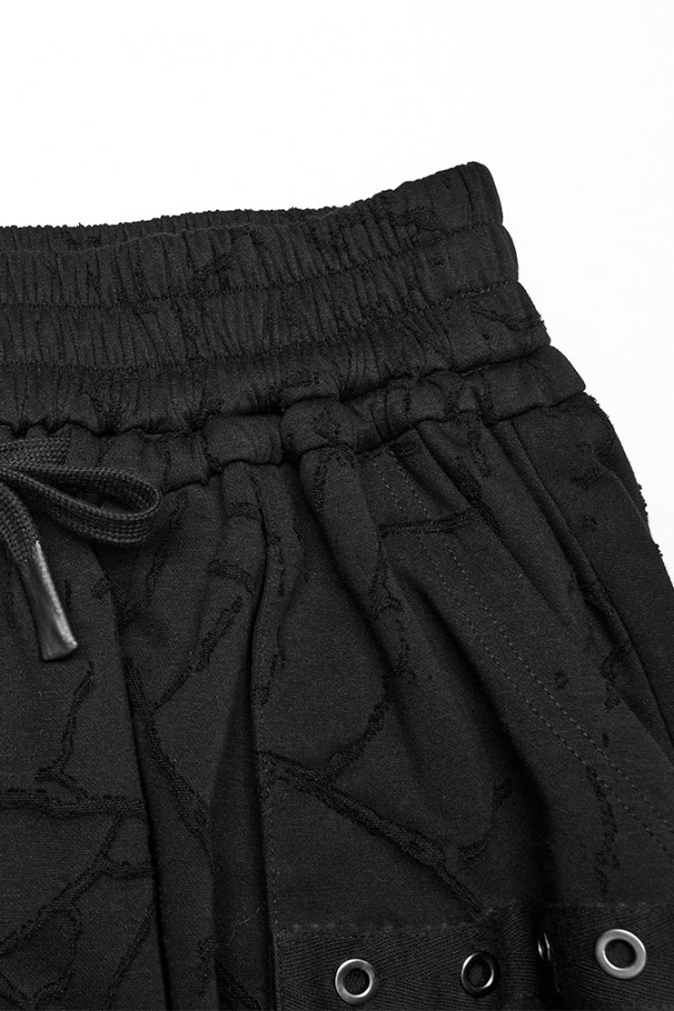 Black Tie-dyed Sagging Men's Punk Pants with Staps - Product - 5