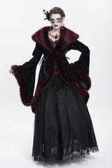 Red Long Sleeves Floral Embroidery Women's Gothic Fluffy Coat - Product - 10