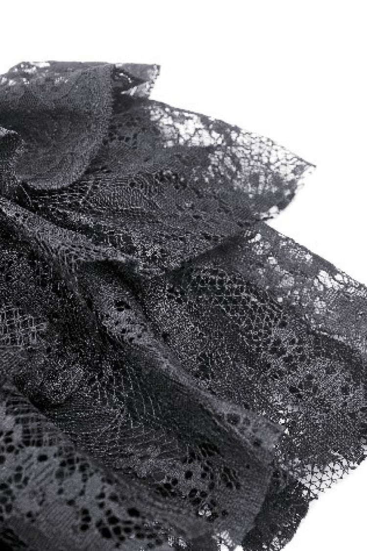 Black Multi-Layered Lace Women's Gothic Puffy Skirt with Detachable Swallow Tail - Product - 17