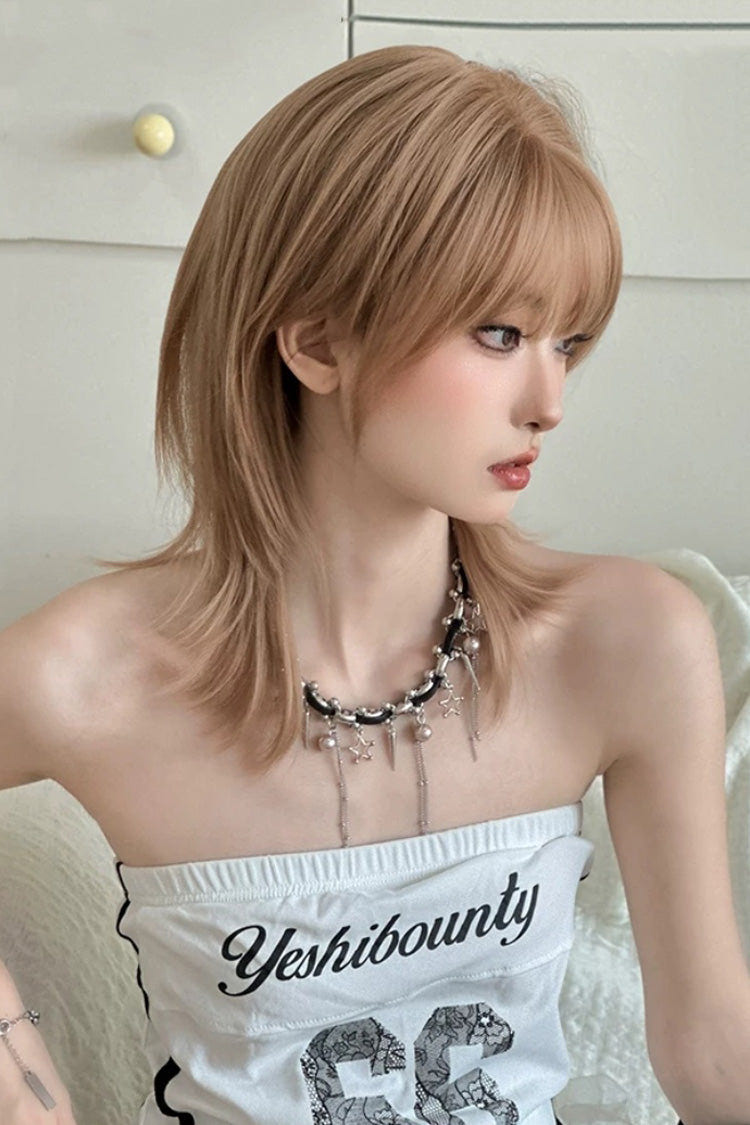 Chestnut Linen Wolf Cut Samurai Style Clavicle‑Length Sweet Lolita Full Wig - Product - 2