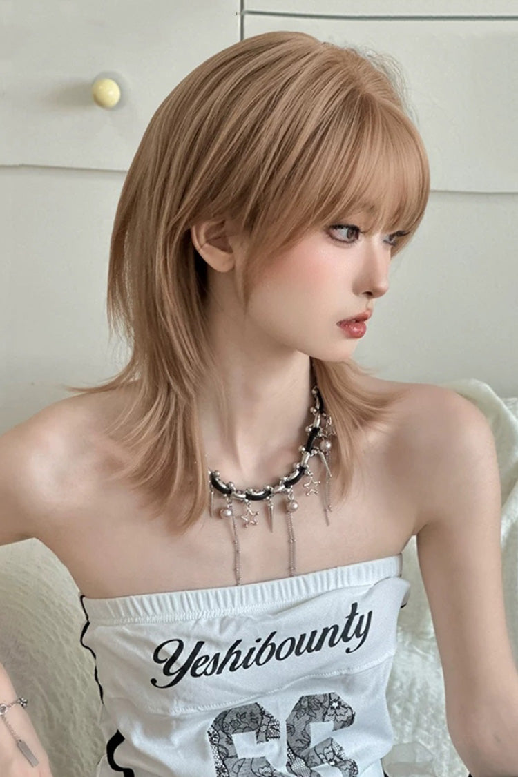 Chestnut Linen Wolf Cut Samurai Style Clavicle‑Length Sweet Lolita Full Wig - Product - 2