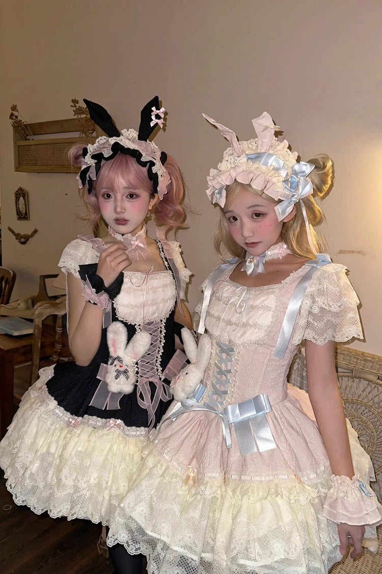 [Goodnight Alice] Sleeveless Ruffled Bow Lace-Up Sweet Lolita Jsk Dress 3 Colors - Product - 20