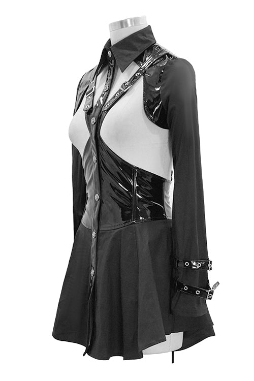 Black Hollow Out Design Leather Sexy Womens Gothic Dress - Product - 6