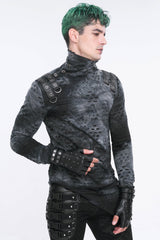 Black Studded Buckled Men's Punk Accessory Faux Leather Half-finger Gloves - Product - 6
