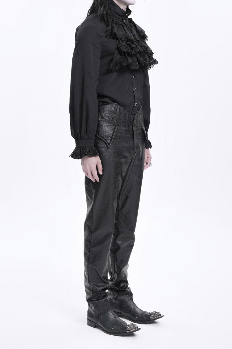 Black High Waisted Faux Leather  Men's Gothic Pants - Product - 4