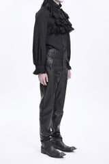 Black High Waisted Faux Leather  Men's Gothic Pants - Product - 4