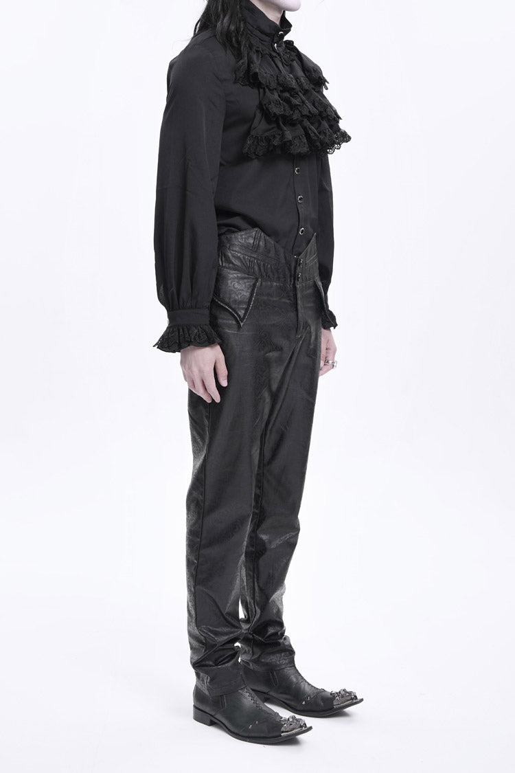 Black High Waisted Faux Leather  Men's Gothic Pants - Product - 4