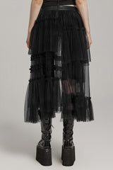 Ruffle Mesh Buckle Women's Steampunk Long Overskirt 3 Colors - Product - 3