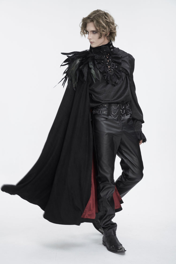 Black Stand Collar Men's Gothic Accessory Feather Cape - Product - 6