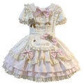 Sweet Pink Polka Dot Ruffled Maid Lolita Dress Set with Apron