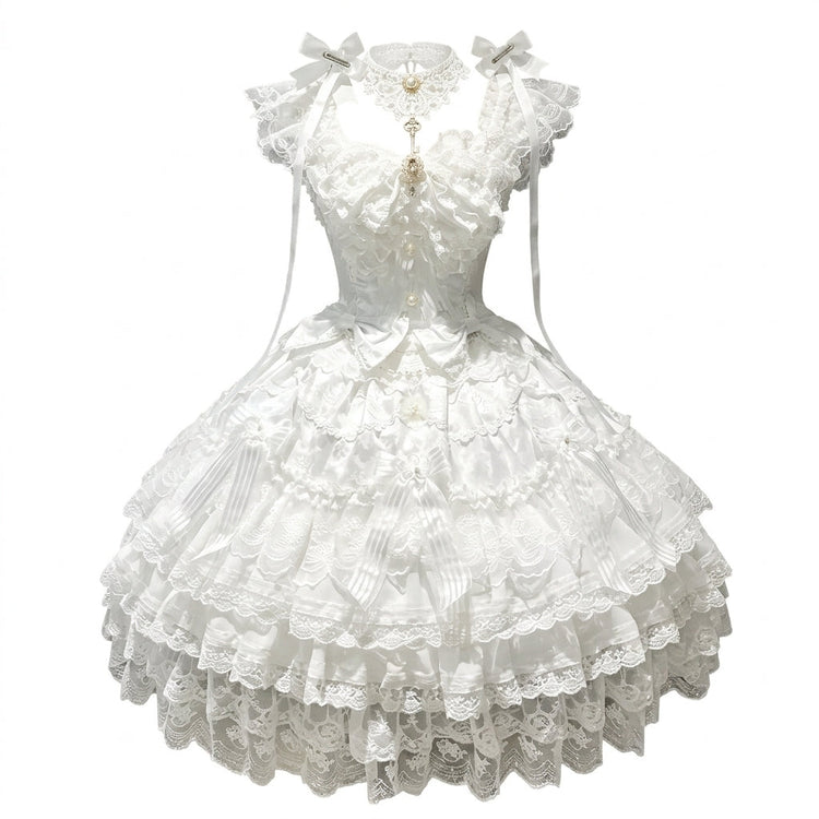 Elegant Ruffled Lace Lolita Dress Set with Bow Accents - view 3