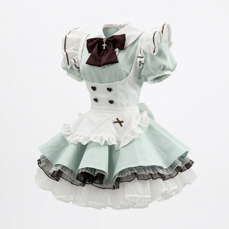 Cute Maid Lolita Dress with Heart Buttons and Bow Charm - view 15