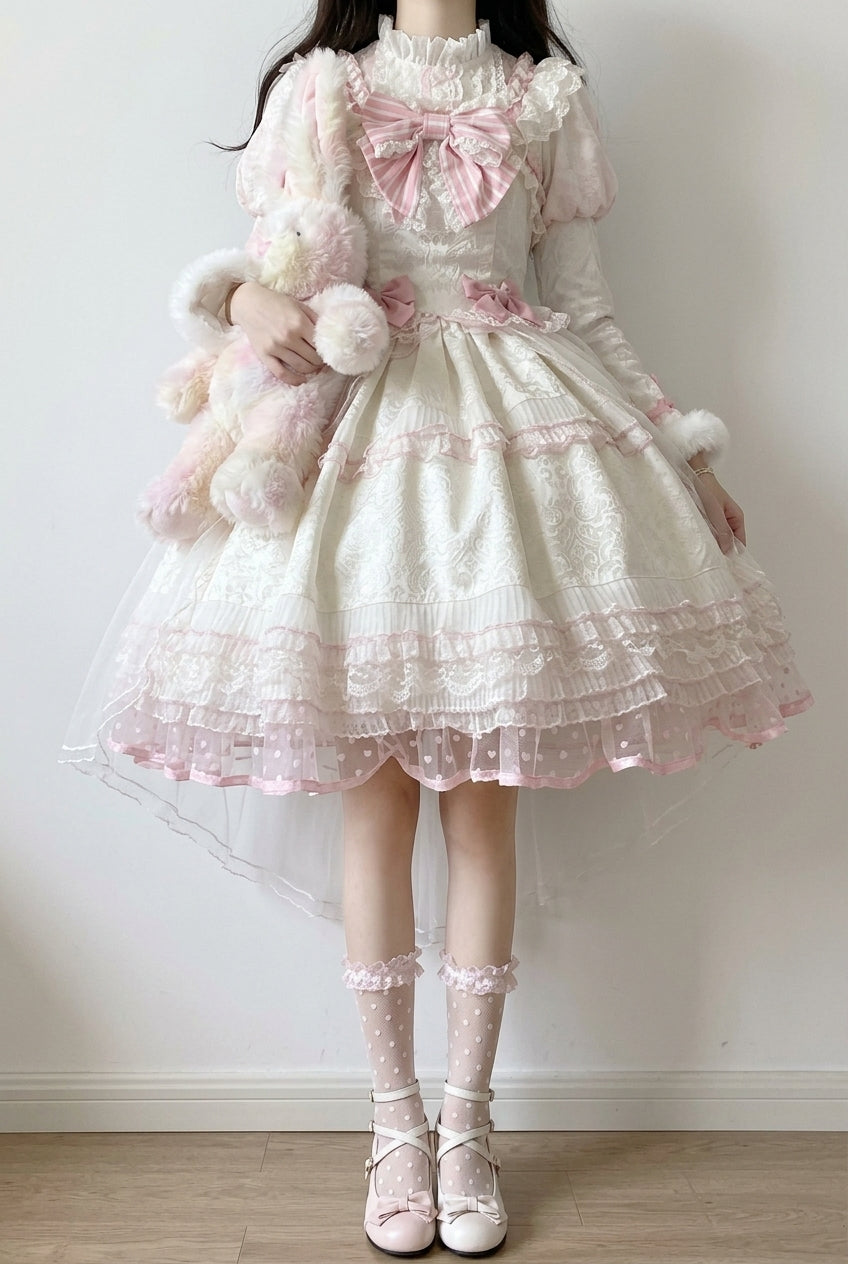 White/Pink Magic Meow Ruffle Bowknot Sweet Princess (Dress Only) detail view 4