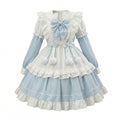 Light Blue and White Ruffled Bunny Maid Lolita Dress with Apron Bow Accent