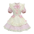 Pink and White Lace Sweet Maid Lolita Dress Set with Heart Bows