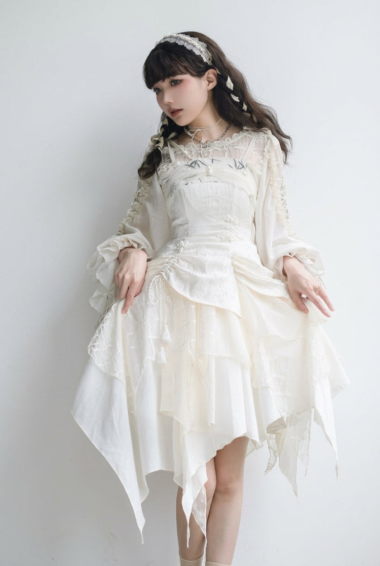 White Multi-layer Bowknot Sweet Elegant Princess Irregular (Dress Only) detail view 7