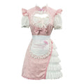 Pink and White Heart Cutout Maid Lolita Dress with Apron Accent