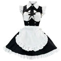 Black and White Ruffled Maid Lolita Dress with Apron Bow Accent