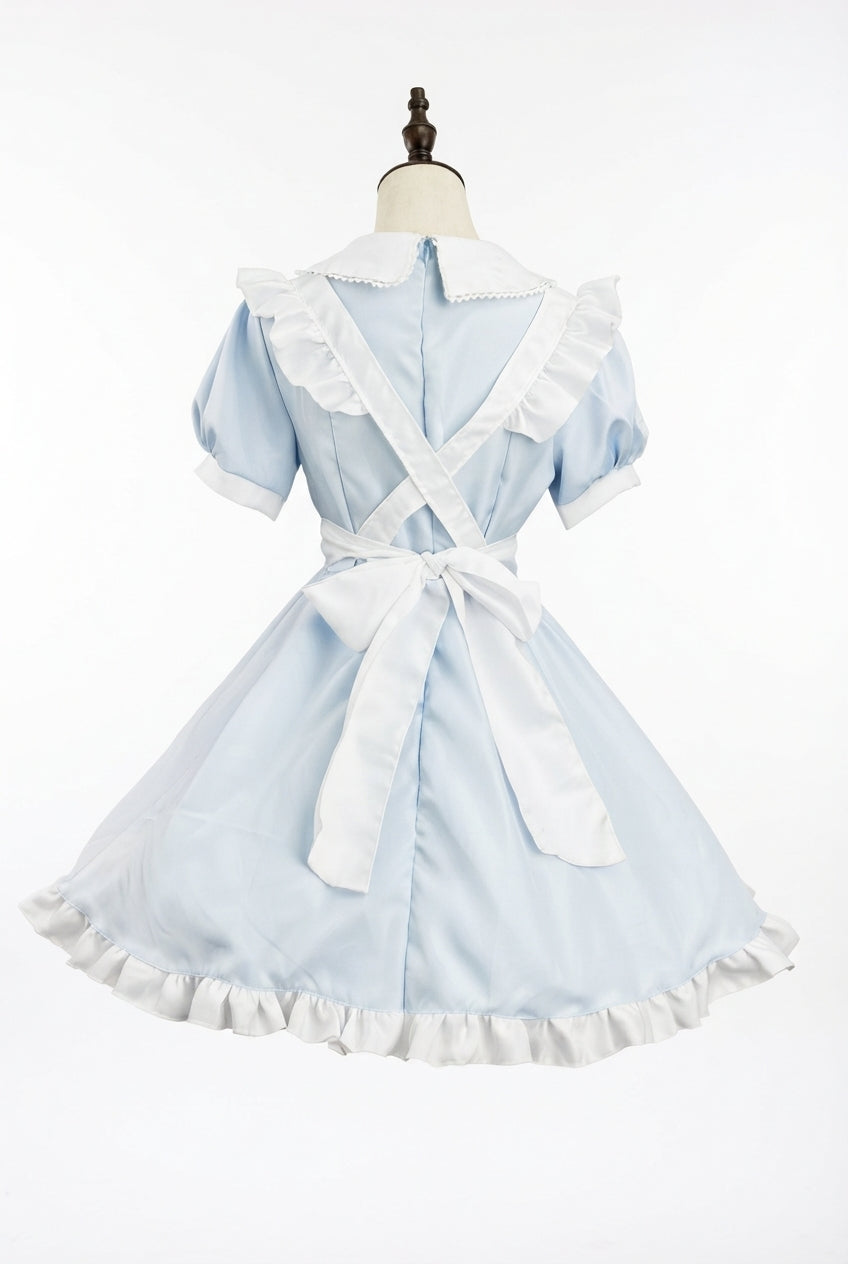 Blue and White Lace Maid Lolita Jumper Dress with Heart Apron - view 2