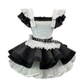 Black and White Striped Ruffled Lolita Dress with Belt Accent - view 11
