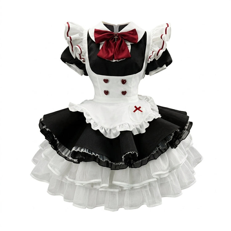 Cute Maid Lolita Dress with Heart Buttons and Bow Charm - view 6