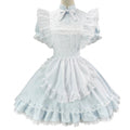 Light Blue and White Ruffled Maid Lolita Halter Dress with Apron Accent