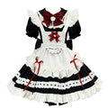 Black and Red Ruffled Maid Lolita Dress with Apron Bow Accent