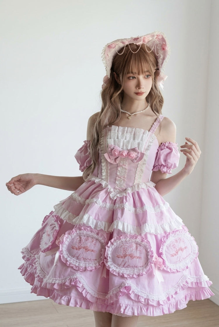 Pink Butterfly Dream Multi-Layered Print Ruffle Bowknot Sweet Princess (Dress Only) detail view 9
