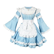 Light Blue Ruffled Maid Lolita Dress with Apron Bow Accent