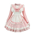 Light Blue Ruffled Sailor Collar Maid Lolita Dress with Apron Bow Accent