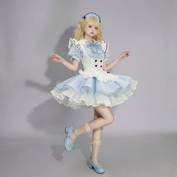 Cute Maid Lolita Dress with Heart Buttons and Bow Charm - view 14