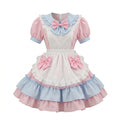 Brown and Pink Ruffled Maid Lolita Dress with Apron Bow Accent