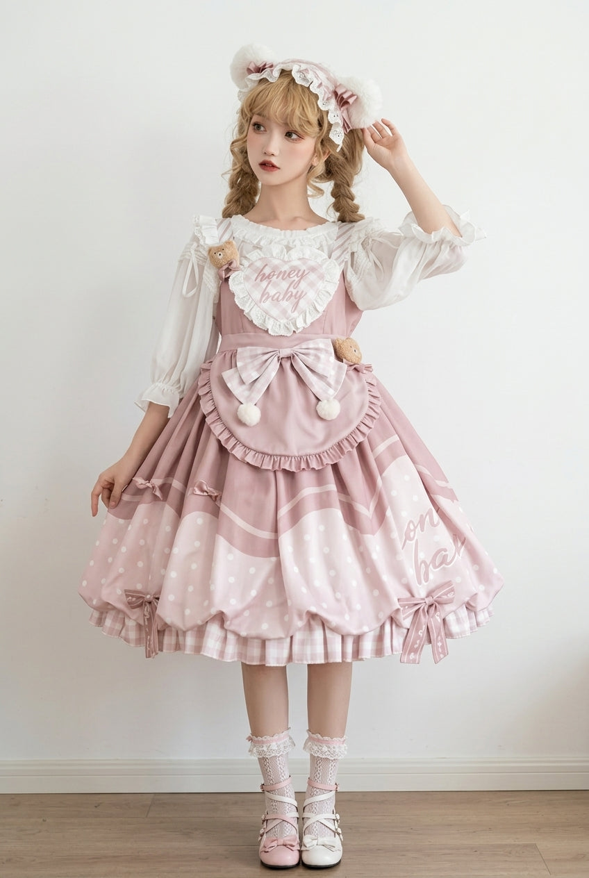 Flesh Pink Bear Bakery Ruffle Bowknot Sweet Princess (Dress Only) detail view 6
