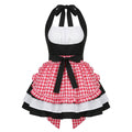 Black and Red Plaid Ruffled Maid Lolita Halter Dress with Apron Accent