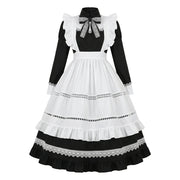 Blue and White Ruffled Maid Lolita Dress with Apron and Bow Accent