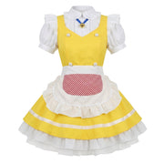 Yellow and White Ruffled Maid Lolita Dress with Apron Bell Accent