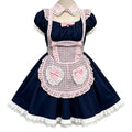 Pink and Black Plaid Maid Lolita Dress with Apron Bow Accent