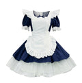 Navy Blue and White Lace Maid Lolita Dress Set with Bows