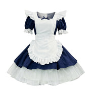 Navy Blue and White Lace Maid Lolita Dress Set with Bows