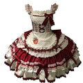 Burgundy and Cream Strawberry Plaid Ruffled Sweet Lolita Dress with Apron Bow Accent