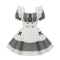 Black and White Plaid Ruffled Maid Lolita Dress with Apron Bow Accent